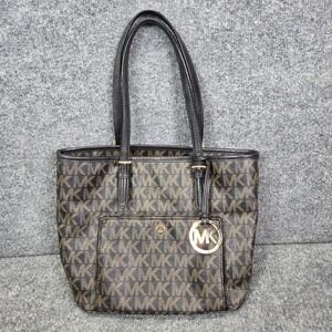 MICHAEL KORS Jet Set Zip Tote in Black‎ Brown Purse Shoulder Bag